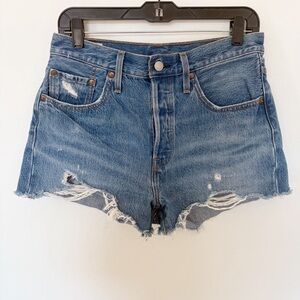 Levi’s Premium 501 High Waist Button Fly Distressed Cut Off Shorts Size 28